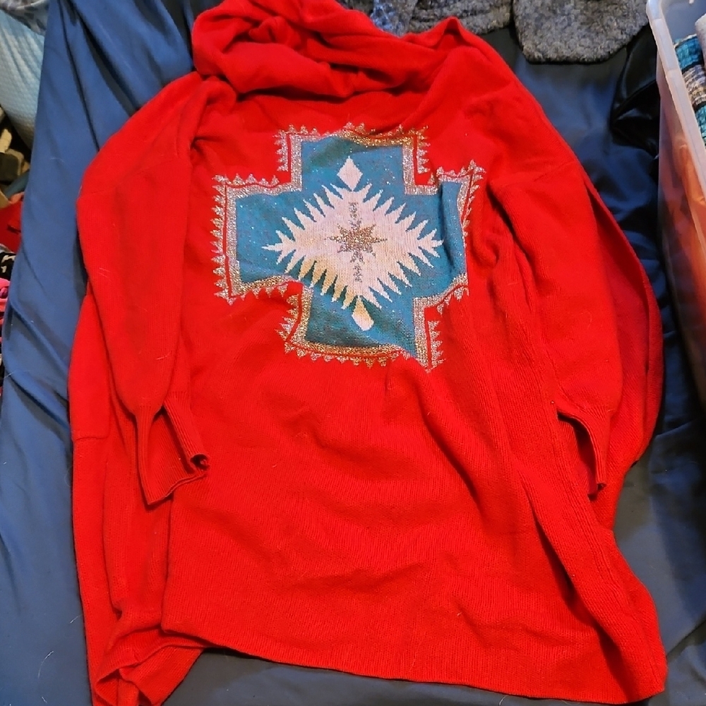 Red Sweater with Geometric Design